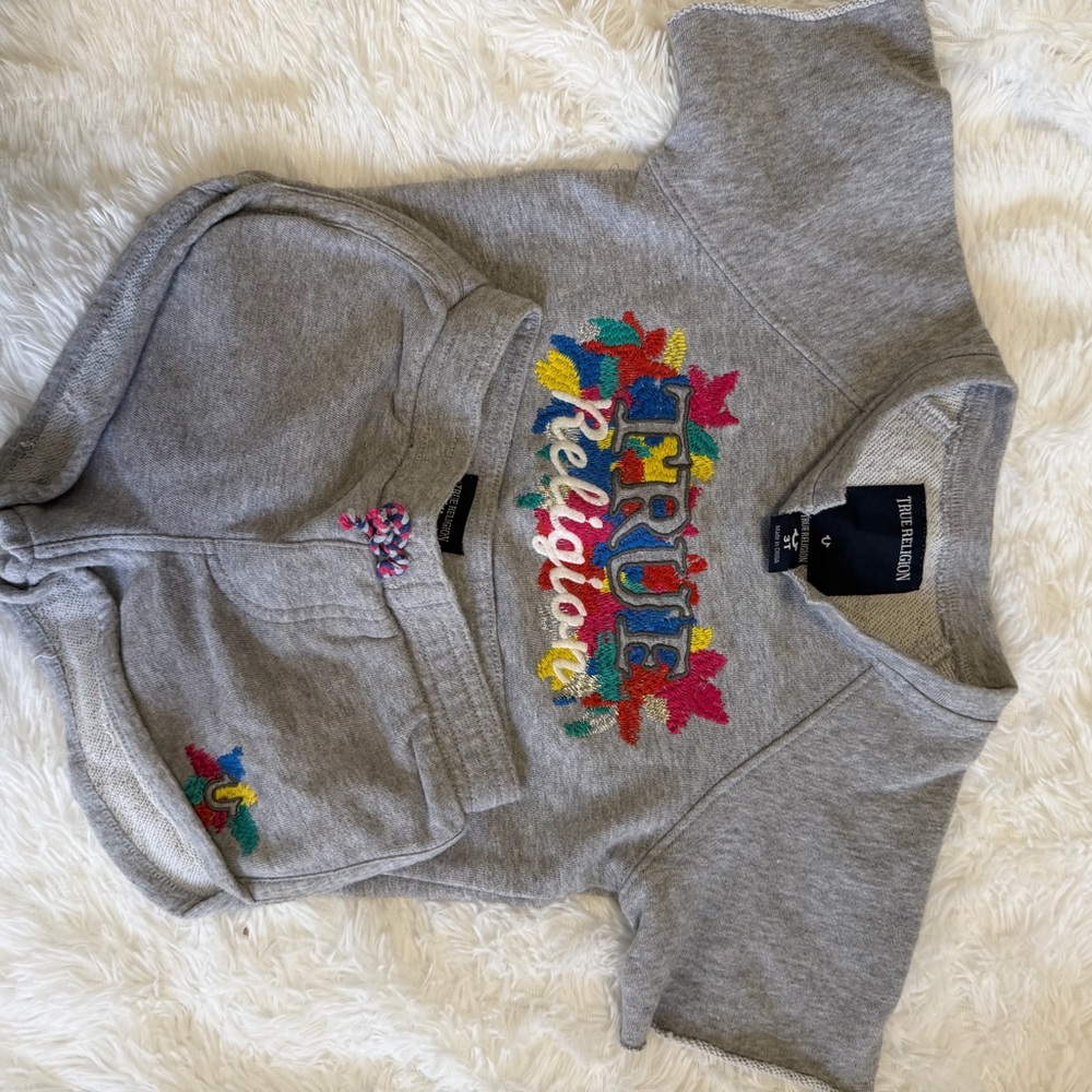 True Religion Kids Gray Tee and Shorts with Colorful Embroidery